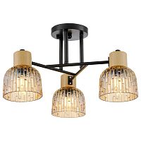 Люстра потолочная 213-027-03 Velante янтарная на 3 лампы, основание чёрное в стиле современный 