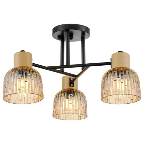 Люстра потолочная 213-027-03 Velante янтарная на 3 лампы, основание чёрное в стиле современный 