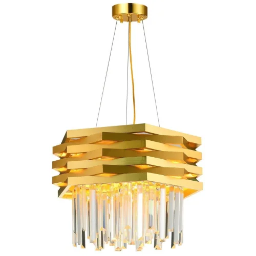 Люстра подвесная SPEAR 76013/5C GOLD Natali Kovaltseva прозрачная золотая на 5 ламп, основание золотое в стиле модерн 