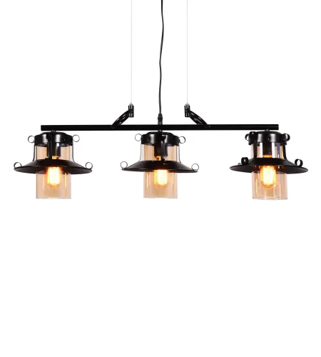 Светильник подвесной лофт Capri LDP 11328-3 PR BK Lumina Deco янтарный 3 лампы, основание чёрное в стиле лофт 