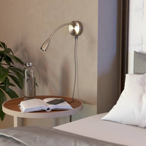 Бра с выключателем LED Olivandino 901783 Eglo матовый никель на 1 лампу, основание матовое никель в стиле современный гибкая ножка для чтения фото 3