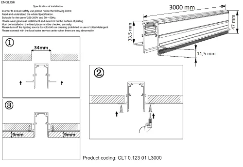 Шинопровод магнитный встраиваемый 3м CLT 0.123 01 L3000 BL Crystal Lux чёрный в стиле современный для светильников серии CLT 0.113 шинопровод магнитный встраиваемый фото 2