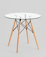 Стол круглый EAMES DSW NEW D=80, стеклянный на деревянных ножках УТ000039068 Stool Group столешница прозрачная из стекло