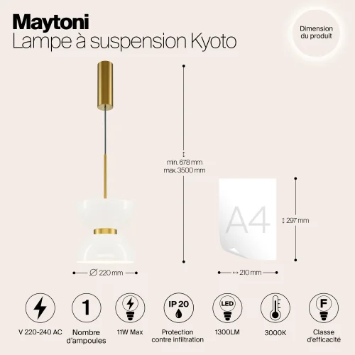 Светильник подвесной LED Kyoto MOD178PL-L11G3K Maytoni белый на 1 лампу, основание золотое в стиле современный арт-деко фото 9
