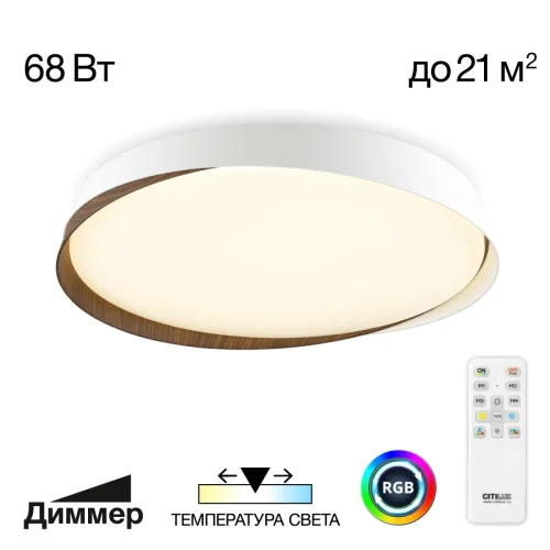 Светильник потолочный LED RGB с пультом Bonny CL754450G Citilux белый 1 лампа, основание белое в стиле современный хай-тек круглый с пультом