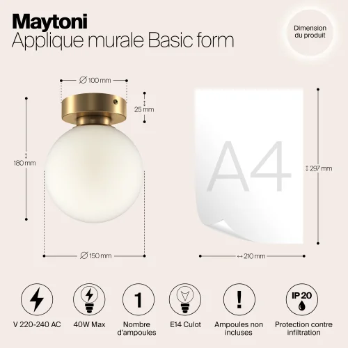 Бра Basic form MOD321WL-01G1 Maytoni белый на 1 лампу, основание золотое в стиле современный фото 11