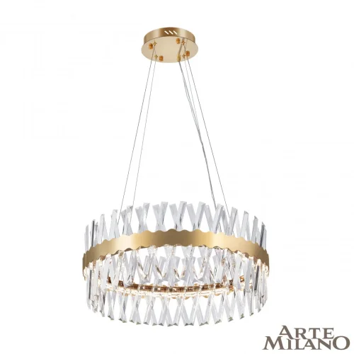 Люстра подвесная LED с пультом AM-Venezia 311096/D600 BS Arte Milano прозрачная на 1 лампу, основание латунь в стиле современный кольца с пультом