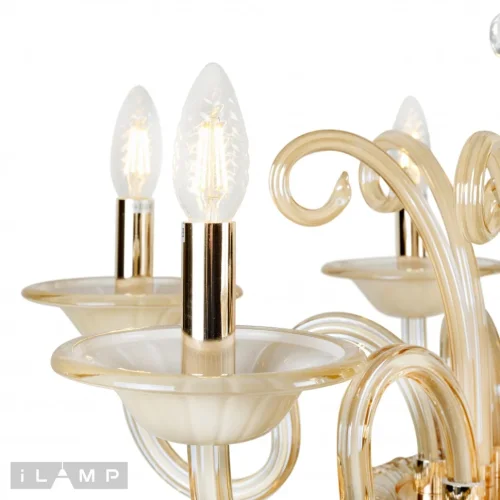 Люстра подвесная Classic P2318-6GD iLamp без плафона на 6 ламп, основание бежевое золотое в стиле современный американский фото 4