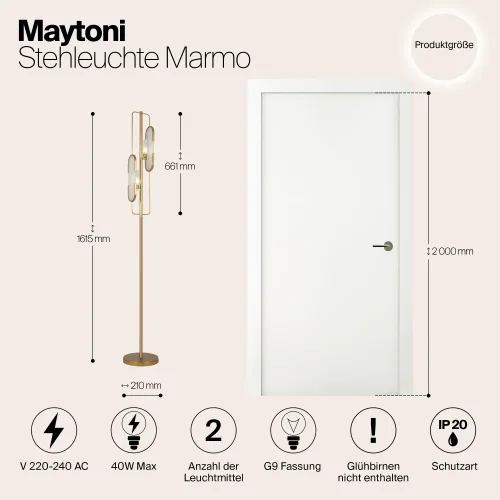 Торшер Marmo MOD099FL-02G Maytoni белый на 2 лампы, основание золотое в стиле арт-деко фото 5