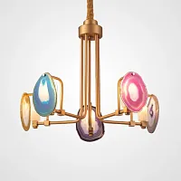 Люстра подвесная AGATE 5 L5 219519-26 ImperiumLoft разноцветная на 5 ламп, основание золотое в стиле арт-деко 