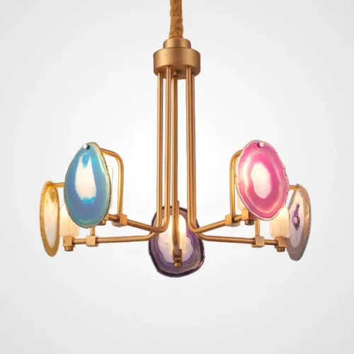 Люстра подвесная AGATE 5 L8 219520-26 ImperiumLoft разноцветная на 8 ламп, основание золотое в стиле арт-деко  фото 2