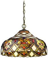 Люстра подвесная Тиффани 831-806-02 Velante разноцветная на 2 лампы, основание коричневое бронзовое в стиле тиффани орнамент цветы