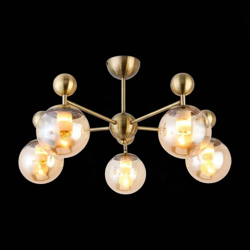 Люстра потолочная Pechio SLE106302-05 Evoluce прозрачная янтарная на 5 ламп, основание бронзовое в стиле современный шар фото 4