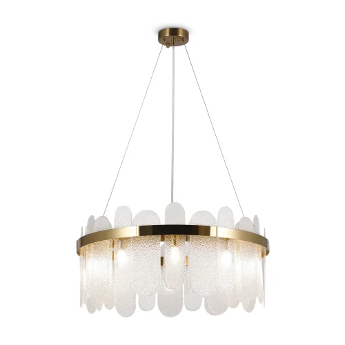 Люстра подвесная Deserto FR5141PL-10BS Freya белая прозрачная на 10 ламп, основание латунь в стиле современный 