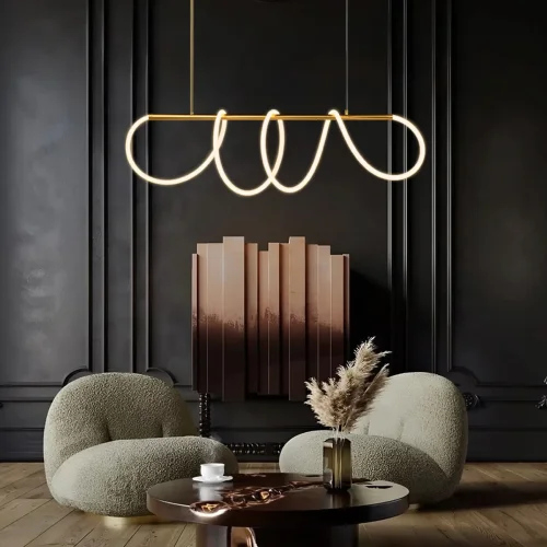 Светильник подвесной LED Thread 10388P/A Brass LOFT IT белый на 1 лампу, основание бронзовое в стиле хай-тек современный минимализм линейный гибкий неон фото 7