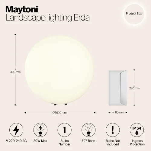 Ландшафтный светильник Erda O594FL-01W1 Maytoni уличный IP54 белый на 1 лампу, плафон белый в стиле современный E27 фото 10