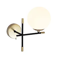 Бра с выключателем Arkab A2225AP-1BK Arte Lamp белый 1 лампа, основание золотое в стиле модерн молекула шар