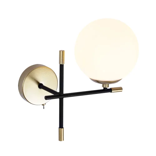 Бра с выключателем Arkab A2225AP-1BK Arte Lamp белый на 1 лампа, основание золотое в стиле современный молекула шар