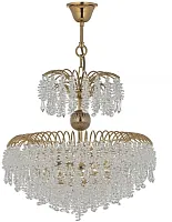 Люстра подвесная хрустальная Bronte E 1.5.60.106 G Arti Lampadari прозрачная на 10 ламп, основание золотое в стиле классический арт-деко каскад
