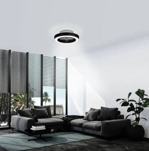 Люстра с вентилятором LED с пультом Sazan 35096 Eglo белая чёрная на 3 лампы, основание чёрное белое в стиле современный с пультом фото 2