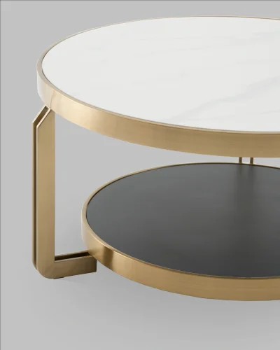 Журнальный столик Калисто 90*90, светлая и темная керамика, сталь шампань УТ000041502 Stool Group столешница из фото 6