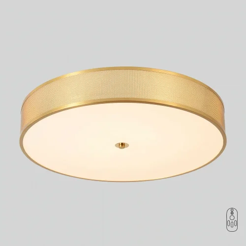 Светильник потолочный ЛЕД с пультом BUTTON PL40W LED Crystal Lux белый на 1 лампу, основание латунь в стиле американский круглый с пультом Светильник потолочный ЛЕД с пультом BUTTON PL40W LED Crystal Lux белый на 1 лампу, основание латунь в стиле американский круглый с пультом