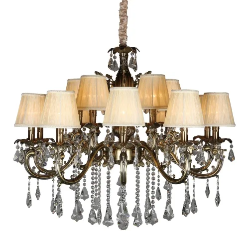 Люстра подвесная Catanzaro OML-30813-15 Omnilux бежевая на 15 ламп, основание бронзовое в стиле классический 
