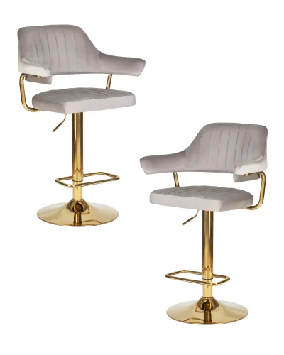 Стул барный набор 2 шт. SET-2 5019_Golden-LM, цвет сиденья серый велюр (MJ9-75), цвет основания золото Dobrin, /велюр, ножки/металл/золотой, размеры - 990*1200***610*540 Стул барный набор 2 шт. SET-2 5019_Golden-LM, цвет сиденья серый велюр (MJ9-75), цвет основания золото Dobrin, /велюр, ножки/металл/золотой, размеры - 990*1200***610*540