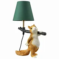 Настольная лампа Squirrel 6523/1T Lumion зелёная 1 лампа, основание коричневое смола металл в стиле современный животные