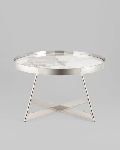 Журнальный столик Гера 80*80, белая керамика, сталь серебро УТ000039403 Stool Group столешница белая из керамика фото 3