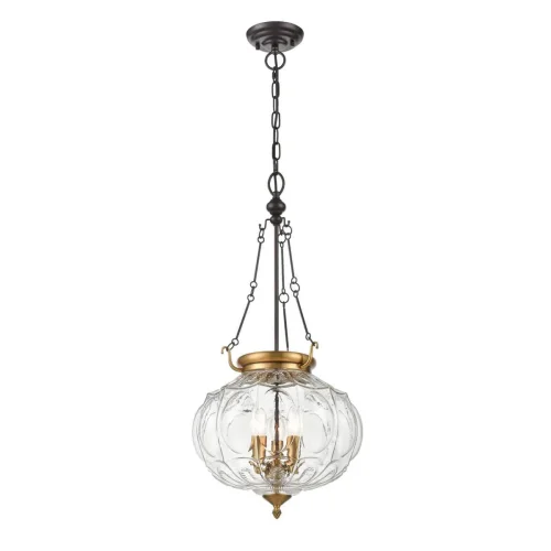 Светильник подвесной Helen VL4266P13 Vele Luce прозрачный на 3 лампы, основание коричневое в стиле классический кантри выдувное
