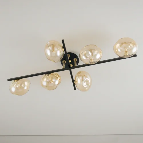 Люстра потолочная Девис CL201161 Citilux бежевая янтарная на 6 ламп, основание коричневое в стиле лофт современный шар фото 3