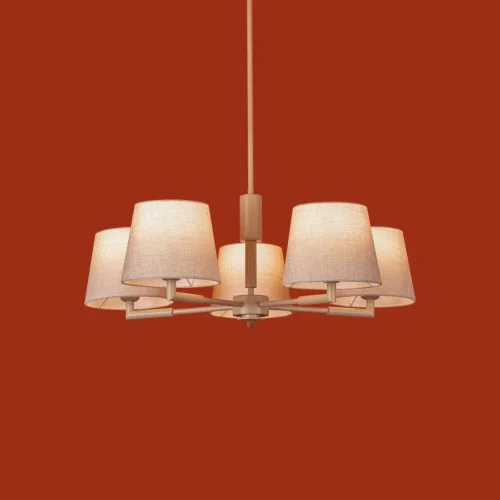 Люстра на штанге Butler FR2057PL-05BG Freya бежевая на 5 ламп, основание бежевое в стиле кантри американский классический фото 2