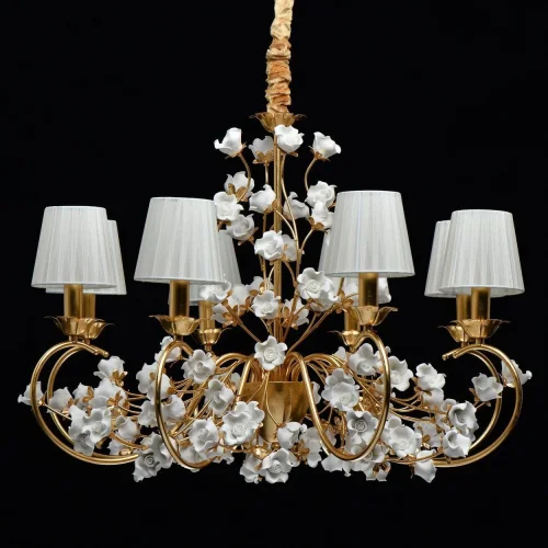 Люстра подвесная Сицилия 282012008 Chiaro белая на 8 ламп, основание золотое в стиле классический флористика  фото 3