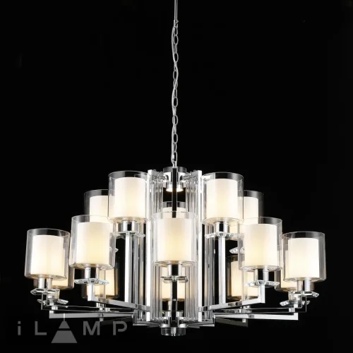 Люстра подвесная King RM6201-10+5 CR+CL iLamp прозрачная на 15 ламп, основание хром в стиле современный американский 