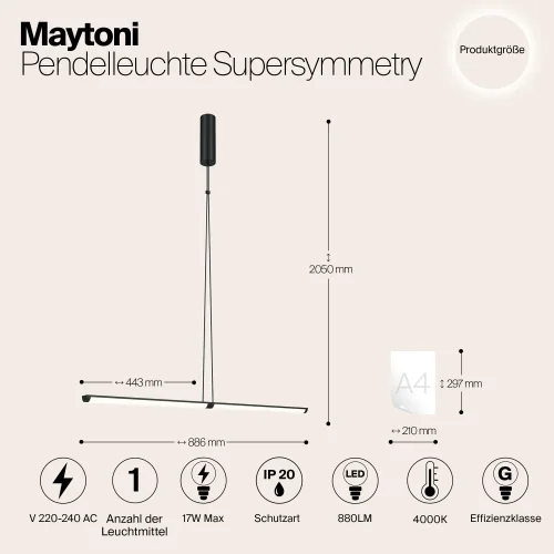 Светильник подвесной LED Supersymmetry P096PL-L11BK Maytoni чёрный на 1 лампу, основание чёрное в стиле современный хай-тек минимализм трубочки фото 7