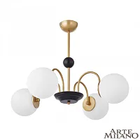 Люстра на штанге AM-Napoli 312066/D700/4 BS/BK Arte Milano белая на 4 лампы, основание латунь в стиле современный 