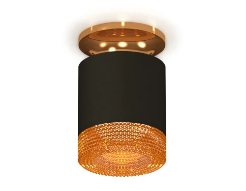 Светильник накладной XS7402103 Ambrella light чёрный коричневый 1 лампа, основание золотое в стиле хай-тек современный круглый