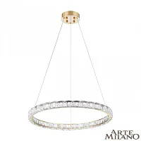 Люстра подвесная LED с пультом AM-Venezia 311311/D600 GD Arte Milano прозрачная на 1 лампу, основание золотое в стиле современный кольца с пультом