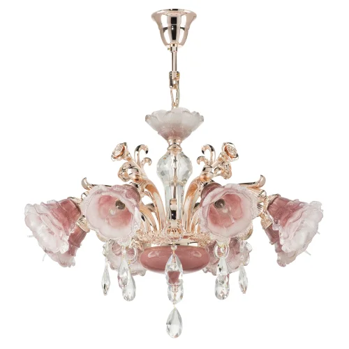 Люстра подвесная Rosata 696082 Osgona розовая на 8 ламп, основание золотое в стиле флористика 