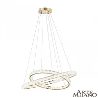 Люстра подвесная LED с пультом AM-Venezia 311311/D800-D600 GD Arte Milano прозрачная на 1 лампу, основание золотое в стиле современный кольца с пультом