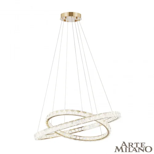 Люстра подвесная LED с пультом AM-Venezia 311311/D800-D600 GD Arte Milano прозрачная на 1 лампу, основание золотое в стиле современный кольца с пультом