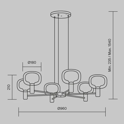 Люстра подвесная Vision MOD411PL-06G Maytoni прозрачная на 6 ламп, основание золотое в стиле современный фото 3