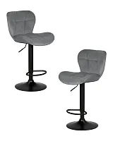Стул барный набор 2 шт. SET-2 5022_BlackBase-LM BARNY BLACK, цвет сиденья серый велюр (MJ9-75), цвет основания черный Dobrin, /велюр, ножки/металл/чёрный, размеры - 890*1100***460*540