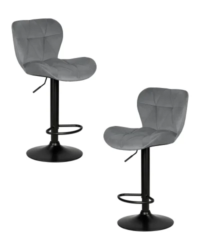 Стул барный набор 2 шт. SET-2 5022_BlackBase-LM BARNY BLACK, цвет сиденья серый велюр (MJ9-75), цвет основания черный Dobrin, /велюр, ножки/металл/чёрный, размеры - 890*1100***460*540