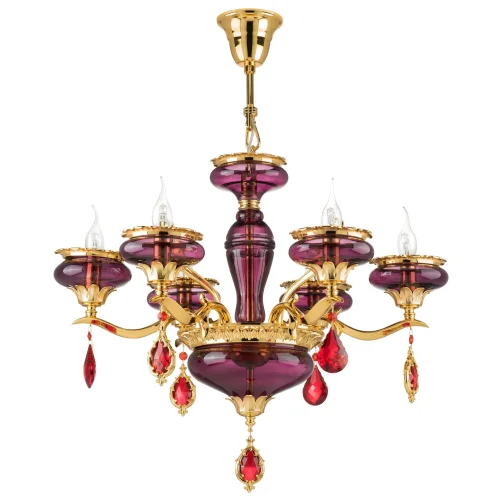 Люстра подвесная Melagro 695062 Osgona без плафона фиолетовая на 6 ламп, основание золотое в стиле арт-деко 