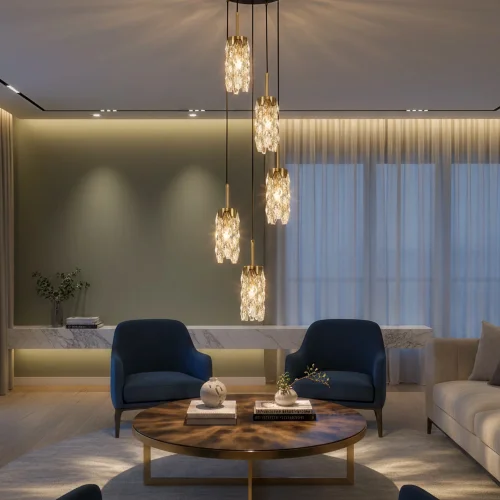 Светильник подвесной Ronin CL326015 Citilux прозрачный на 5 ламп, основание чёрное в стиле классический современный каскад фото 4