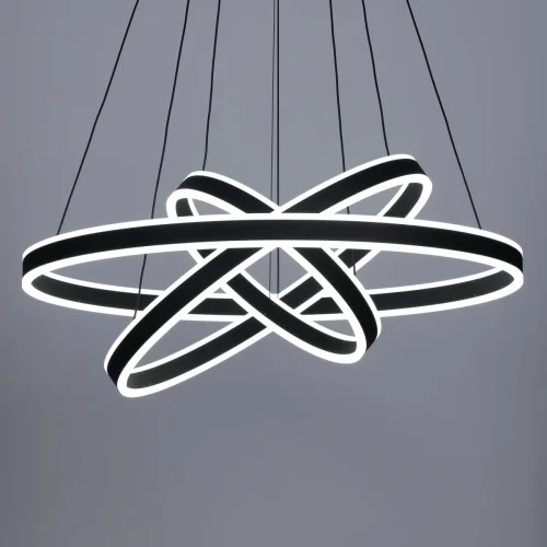 Люстра подвесная LED с пультом Дуэт CL719681 Citilux чёрная на 1 лампа, основание чёрное в стиле современный хай-тек кольца с пультом фото 6
