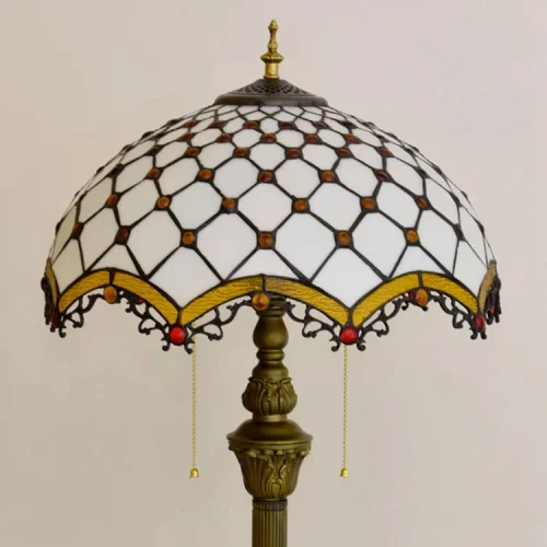 Торшер Тиффани European OFRF1001 Tiffany Lighting орнамент белый коричневый разноцветный 2 лампы, основание коричневое бронзовое в стиле тиффани
 фото 7