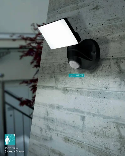 Настенный светильник LED с датчиком движения Pagino 98178 Eglo уличный IP44 чёрный 1 лампа, плафон белый в стиле современный LED фото 2